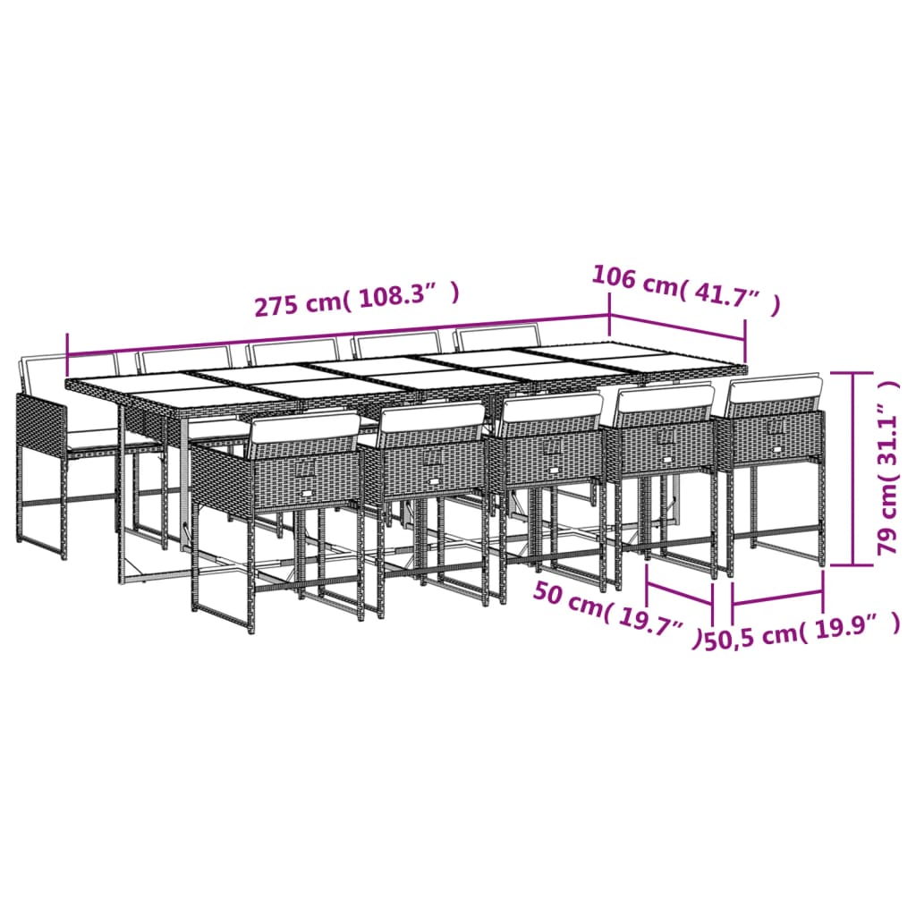 Set mobilier de exterior cu perne, 11 piese, negru, poliratan