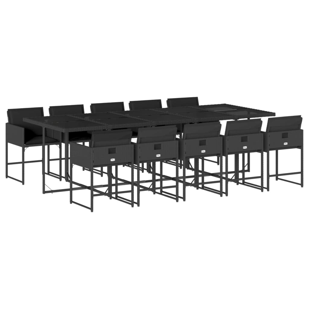 Set mobilier de exterior cu perne, 11 piese, negru, poliratan