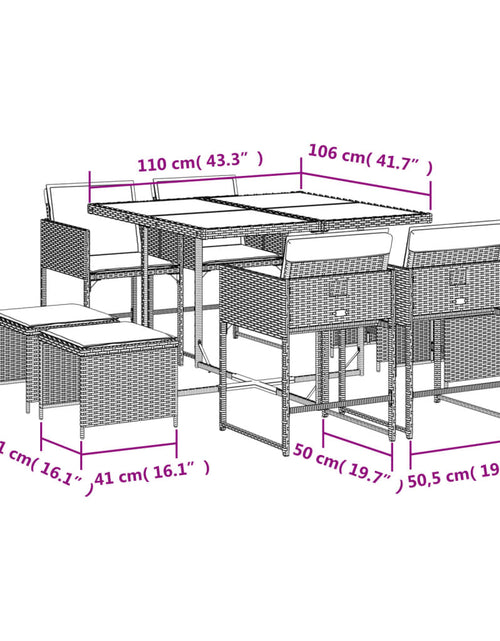 Загрузите изображение в средство просмотра галереи, Set mobilier de grădină cu perne, 9 piese, negru, poliratan
