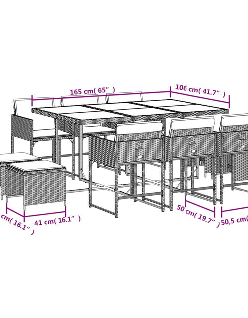 Încărcați imaginea în vizualizatorul Galerie, Set mobilier de grădină cu perne, 11 piese, gri, poliratan
