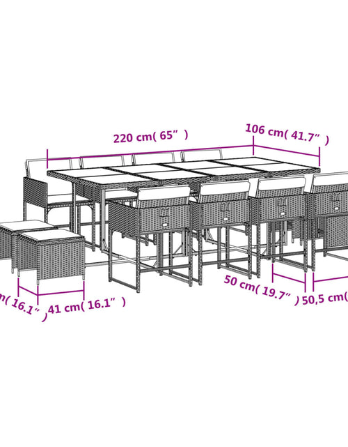 Загрузите изображение в средство просмотра галереи, Set mobilier de grădină cu perne, 13 piese, negru, poliratan
