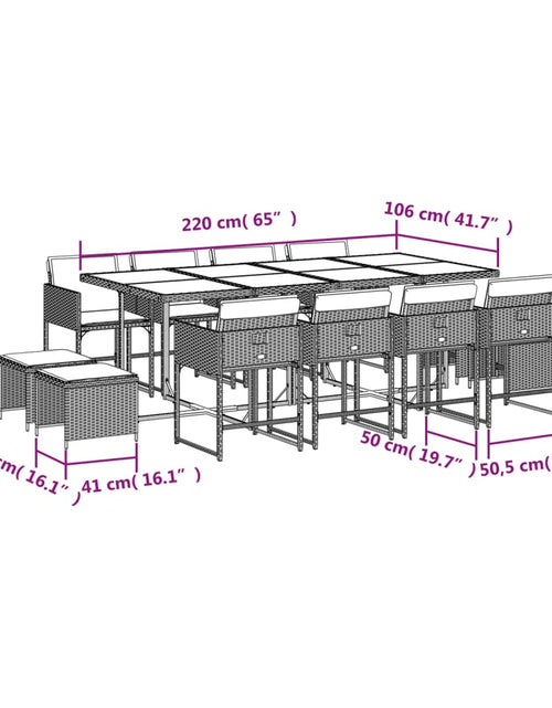 Încărcați imaginea în vizualizatorul Galerie, Set mobilier de grădină cu perne, 13 piese, gri, poliratan
