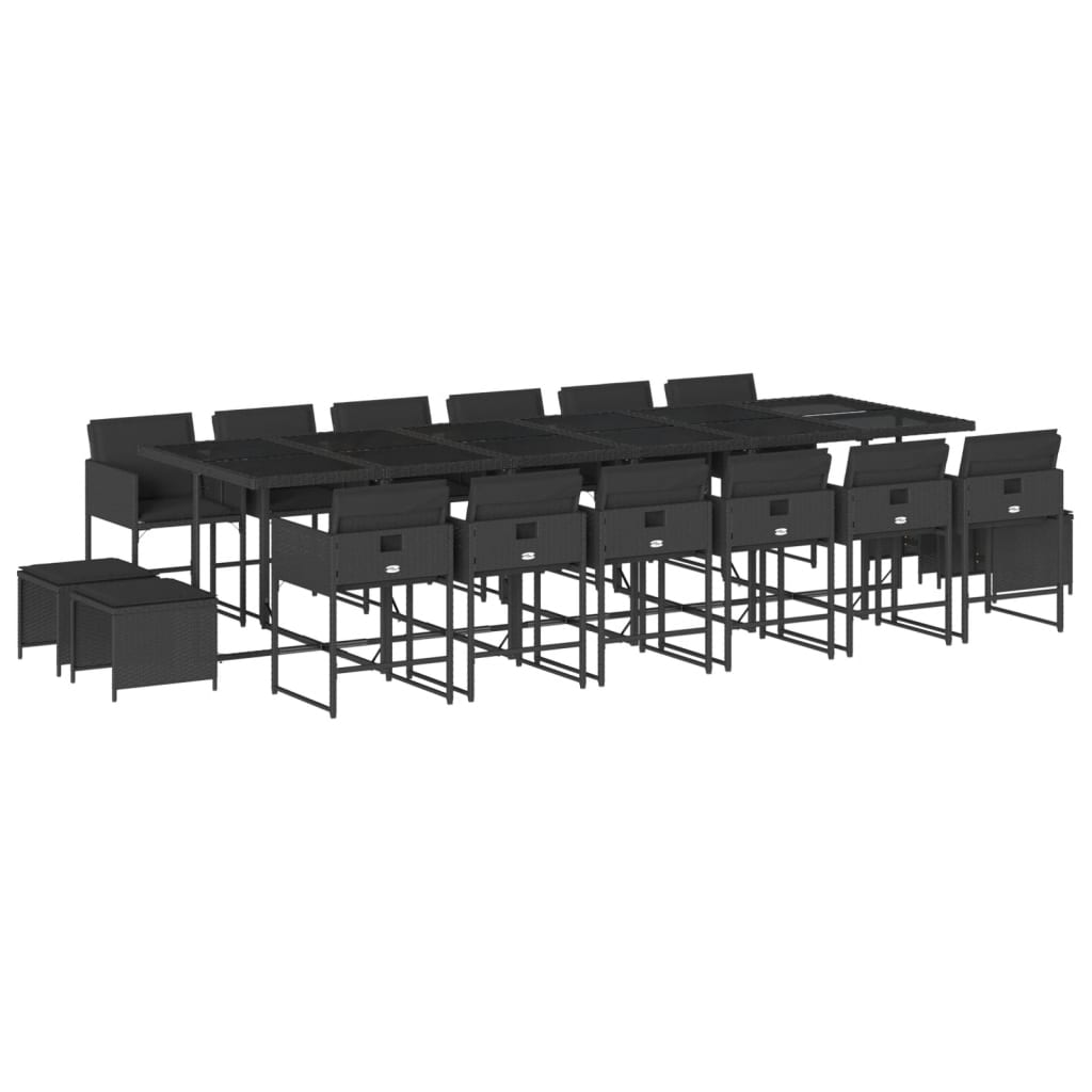 Set mobilier de grădină cu perne, 17 piese, negru, poliratan