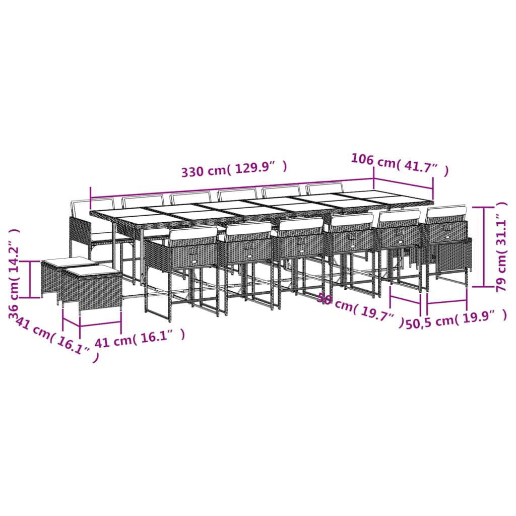 Set mobilier de grădină cu perne, 17 piese, bej, poliratan