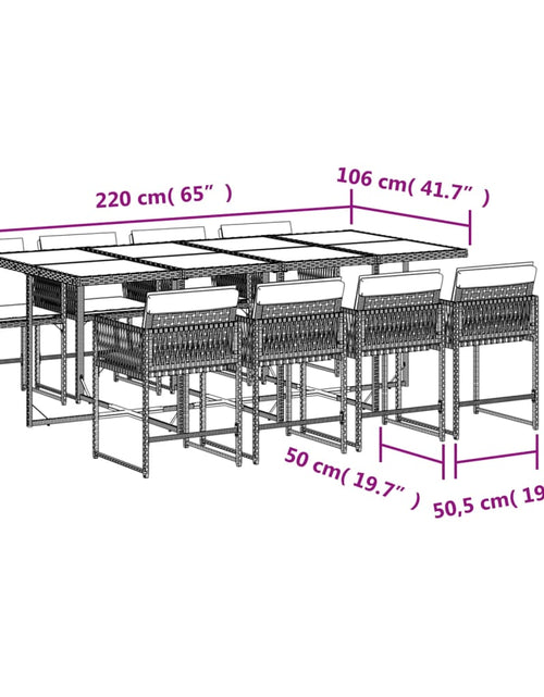 Загрузите изображение в средство просмотра галереи, Set de masă pentru grădină, 9 piese, cu perne, bej, poliratan
