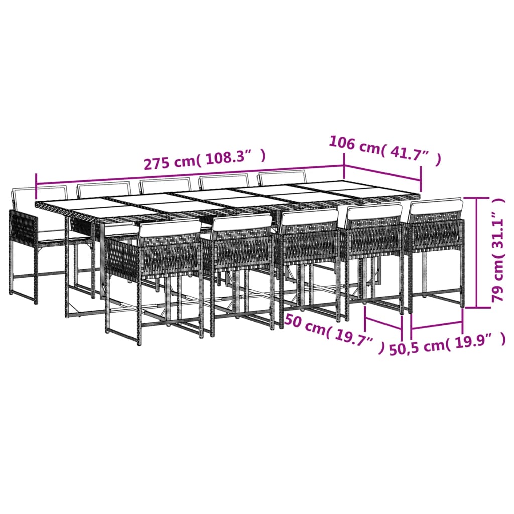 Set mobilier grădină cu perne, 11 piese bej combinat poliratan