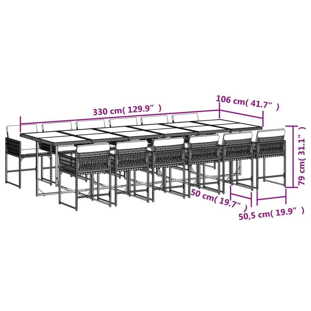 Set mobilier de grădină cu perne, 13 piese, negru, poliratan