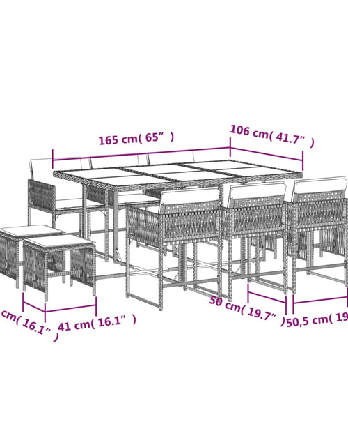 Загрузите изображение в средство просмотра галереи, Set mobilier grădină cu perne, 11 piese bej combinat poliratan
