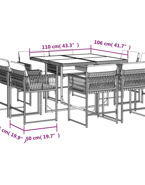 Загрузите изображение в средство просмотра галереи, Set de masă pentru grădină, 9 piese, cu perne, bej, poliratan
