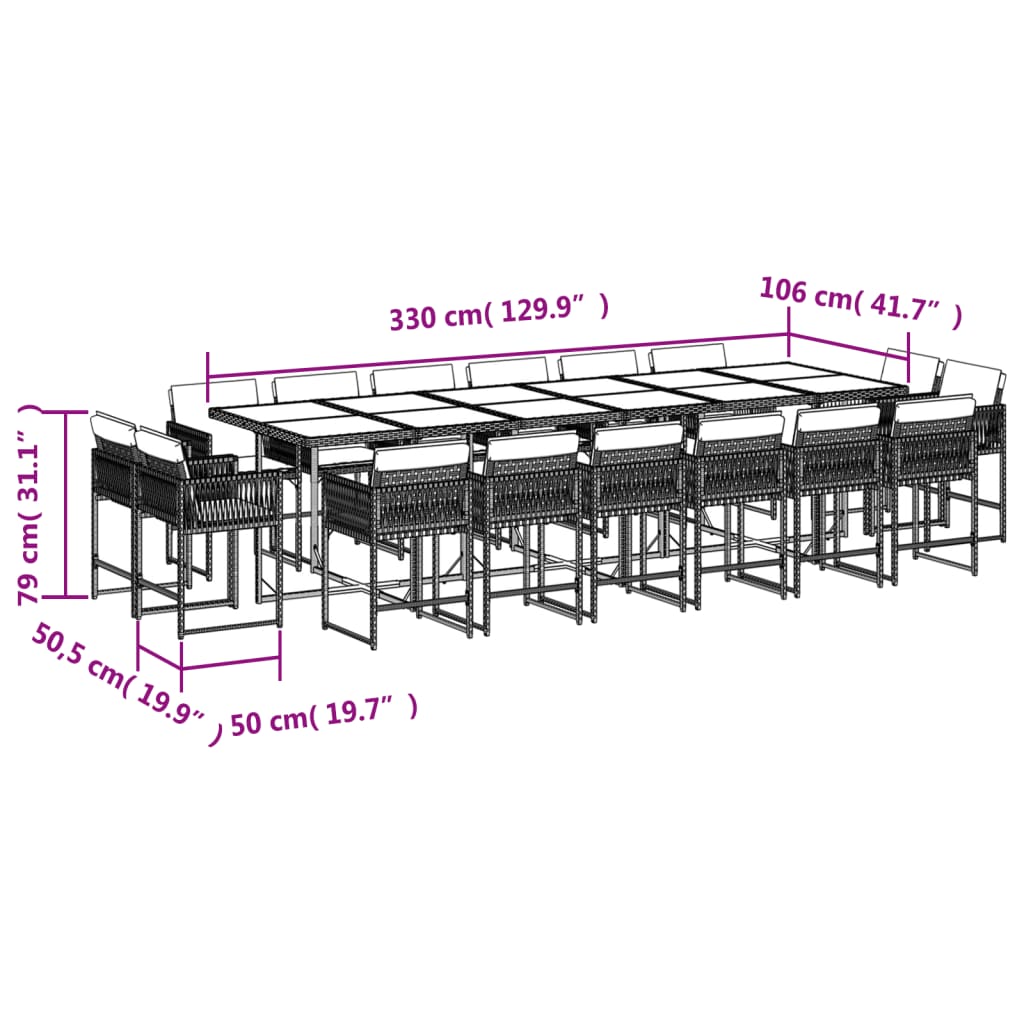 Set mobilier grădină cu perne, 17 piese bej combinat poliratan