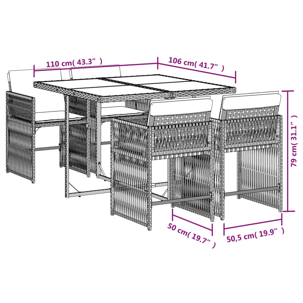 Set mobilier de grădină cu perne, 5 piese, bej, poliratan