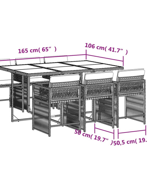 Încărcați imaginea în vizualizatorul Galerie, Set de masă pentru grădină, 7 piese, cu perne, bej, poliratan
