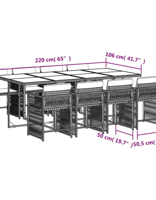 Загрузите изображение в средство просмотра галереи, Set de masă pentru grădină, 9 piese, cu perne, bej, poliratan
