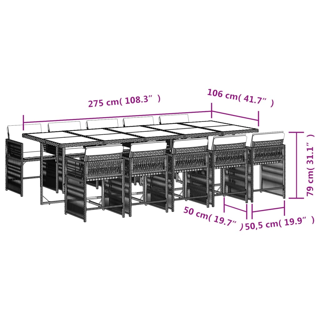 Set mobilier de grădină cu perne, 11 piese, bej, poliratan