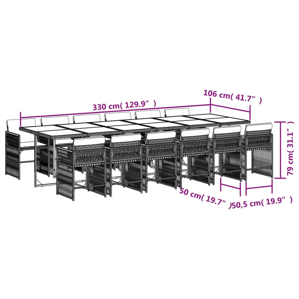 Set mobilier de grădină cu perne, 13 piese, bej, poliratan