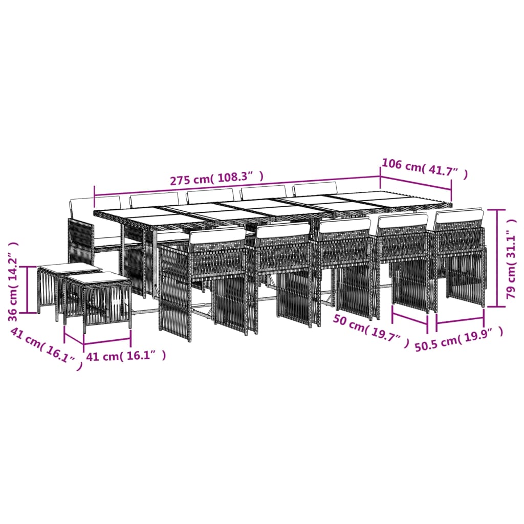 Set mobilier de grădină cu perne, 15 piese, bej, poliratan