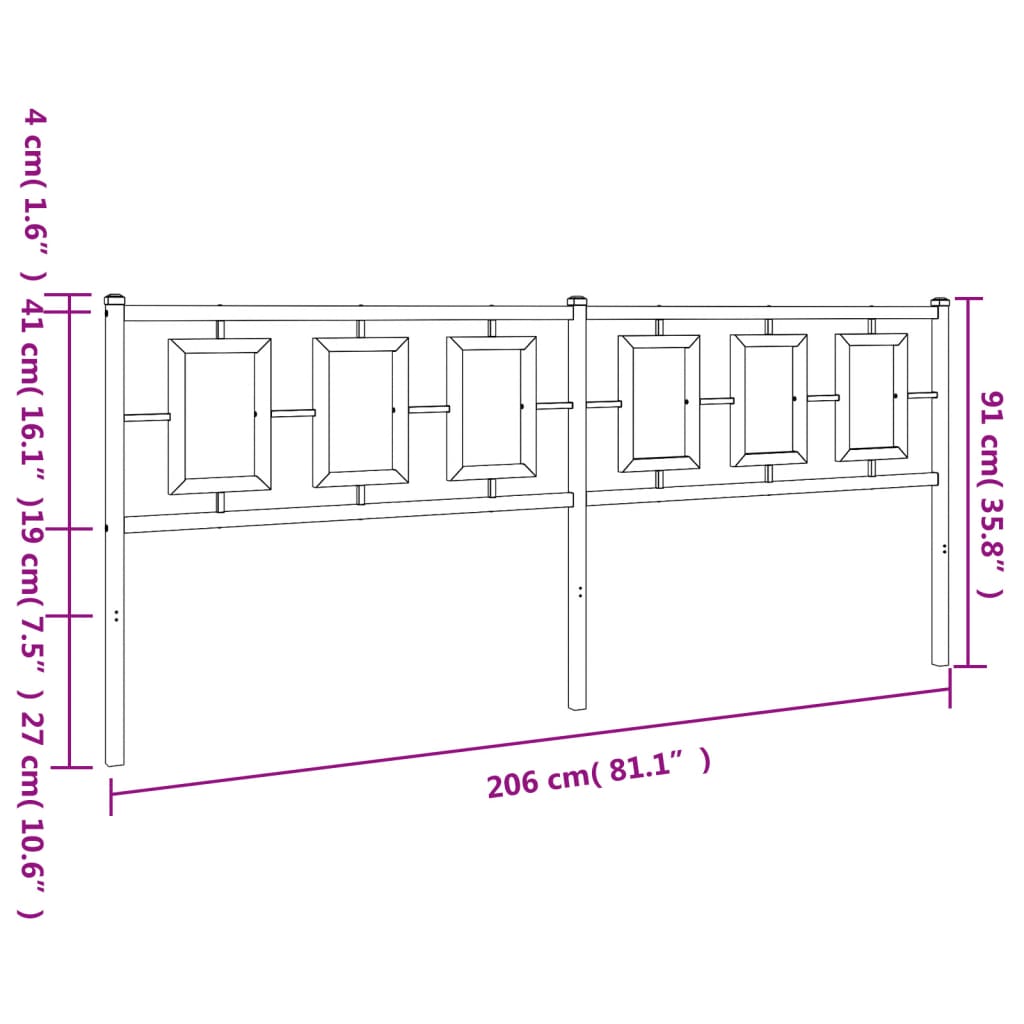 Tăblie de pat metalică, alb, 200 cm