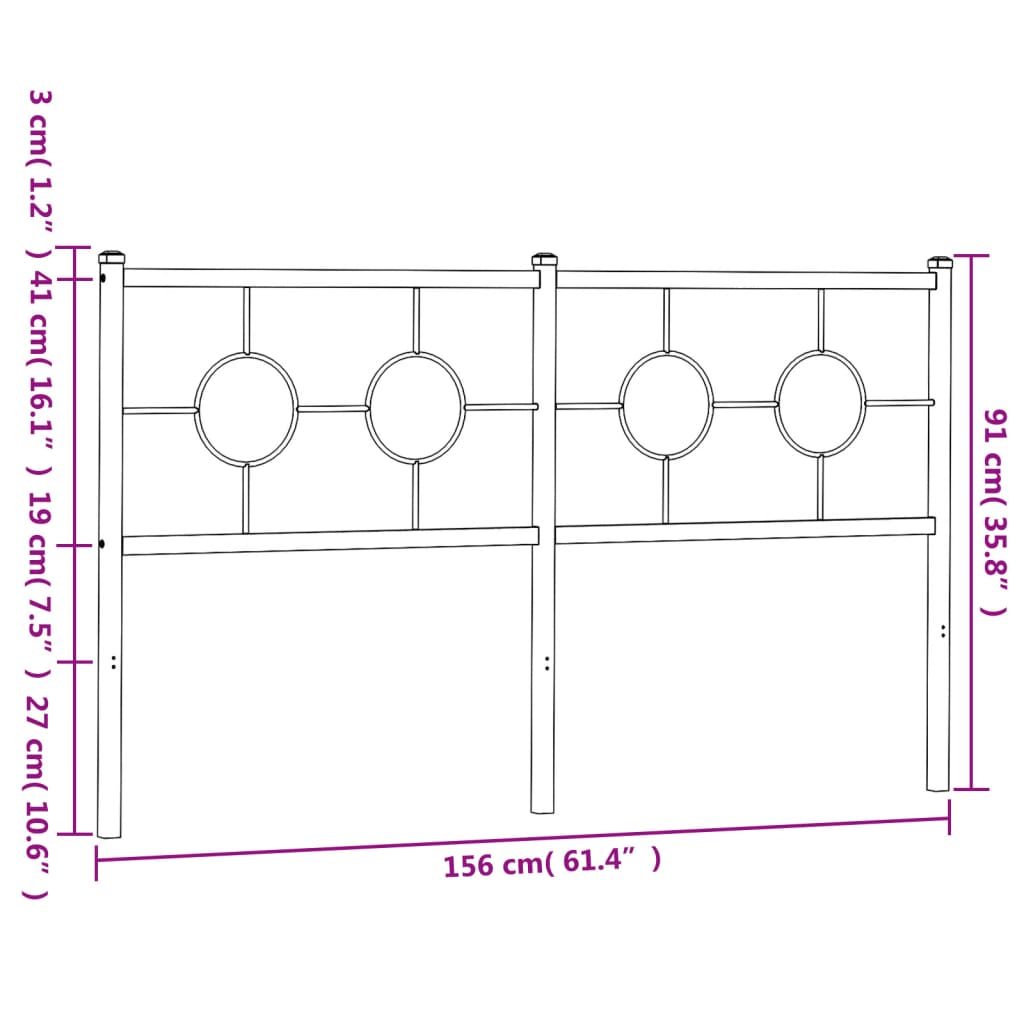 Tăblie de pat metalică, negru, 150 cm