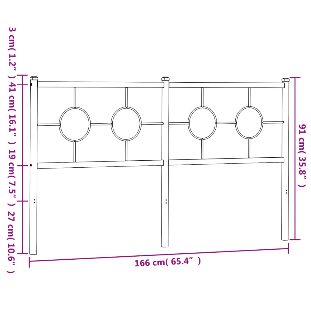 Tăblie de pat metalică, negru, 160 cm