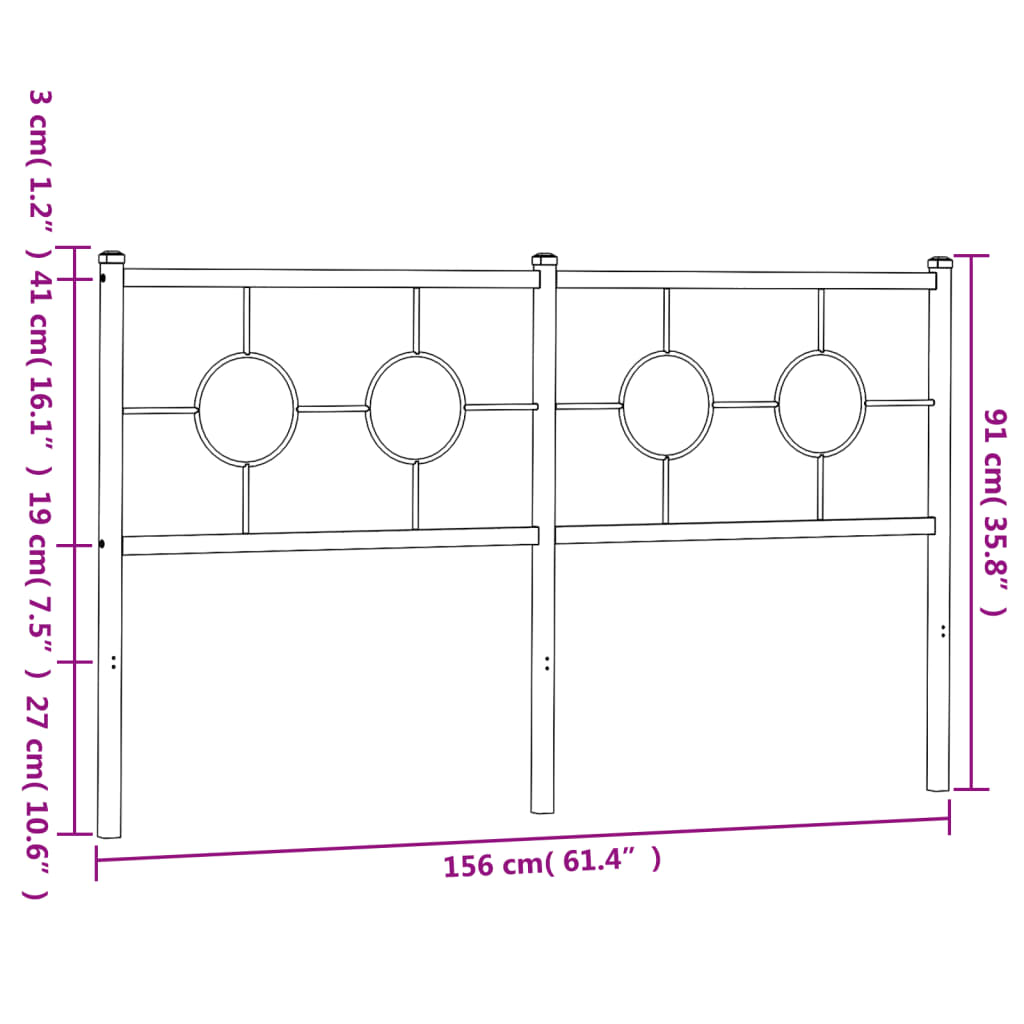 Tăblie de pat metalică, alb, 150 cm