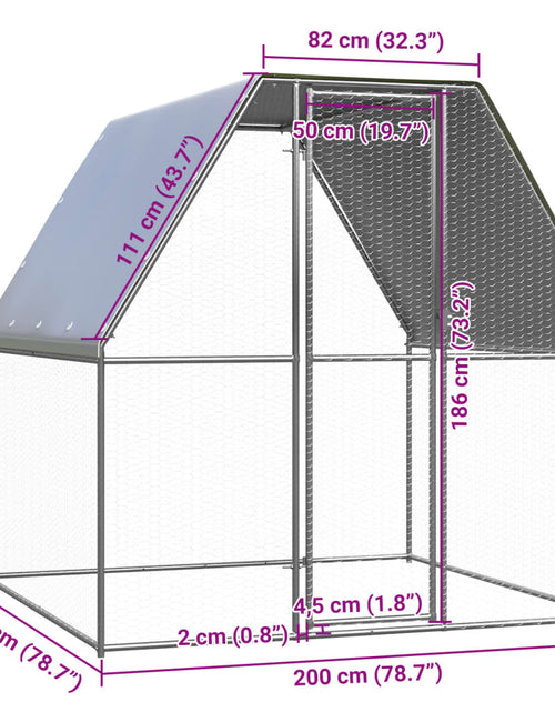 Încărcați imaginea în vizualizatorul Galerie, Coteț pentru pui, argintiu și gri, 2x2x2 m, oțel galvanizat
