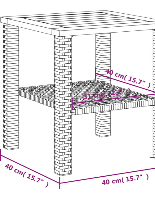 Încărcați imaginea în vizualizatorul Galerie, Masă de grădină, negru, 40x40x42 cm, poliratan și lemn acacia
