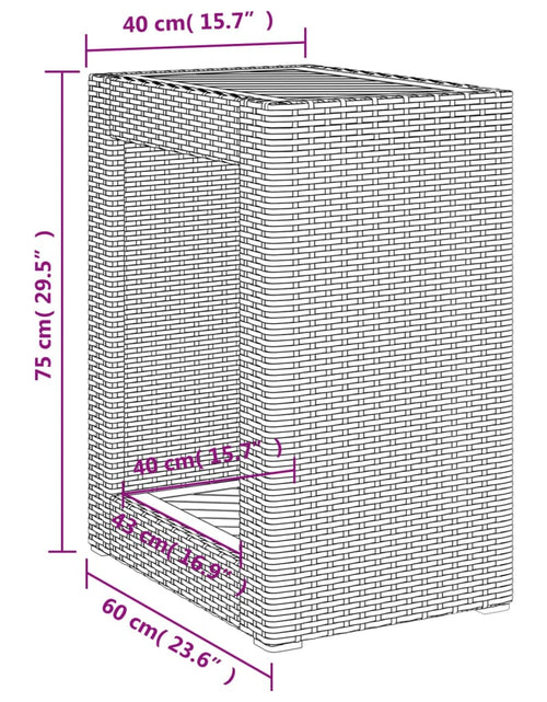 Încărcați imaginea în vizualizatorul Galerie, Masă laterală de grădină blat lemn, bej, 60x40x75 cm, poliratan
