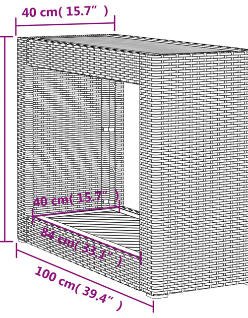 Încărcați imaginea în vizualizatorul Galerie, Masă laterală de grădină blat lemn, gri, 100x40x75 cm poliratan
