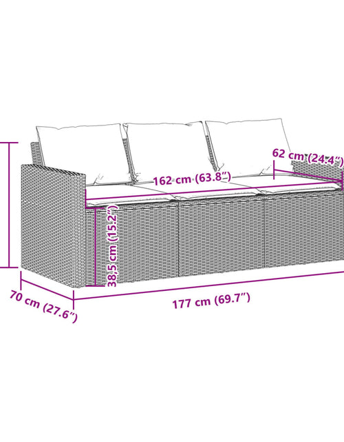Încărcați imaginea în vizualizatorul Galerie, Canapea de grădină cu perne, 3 locuri, maro, poliratan
