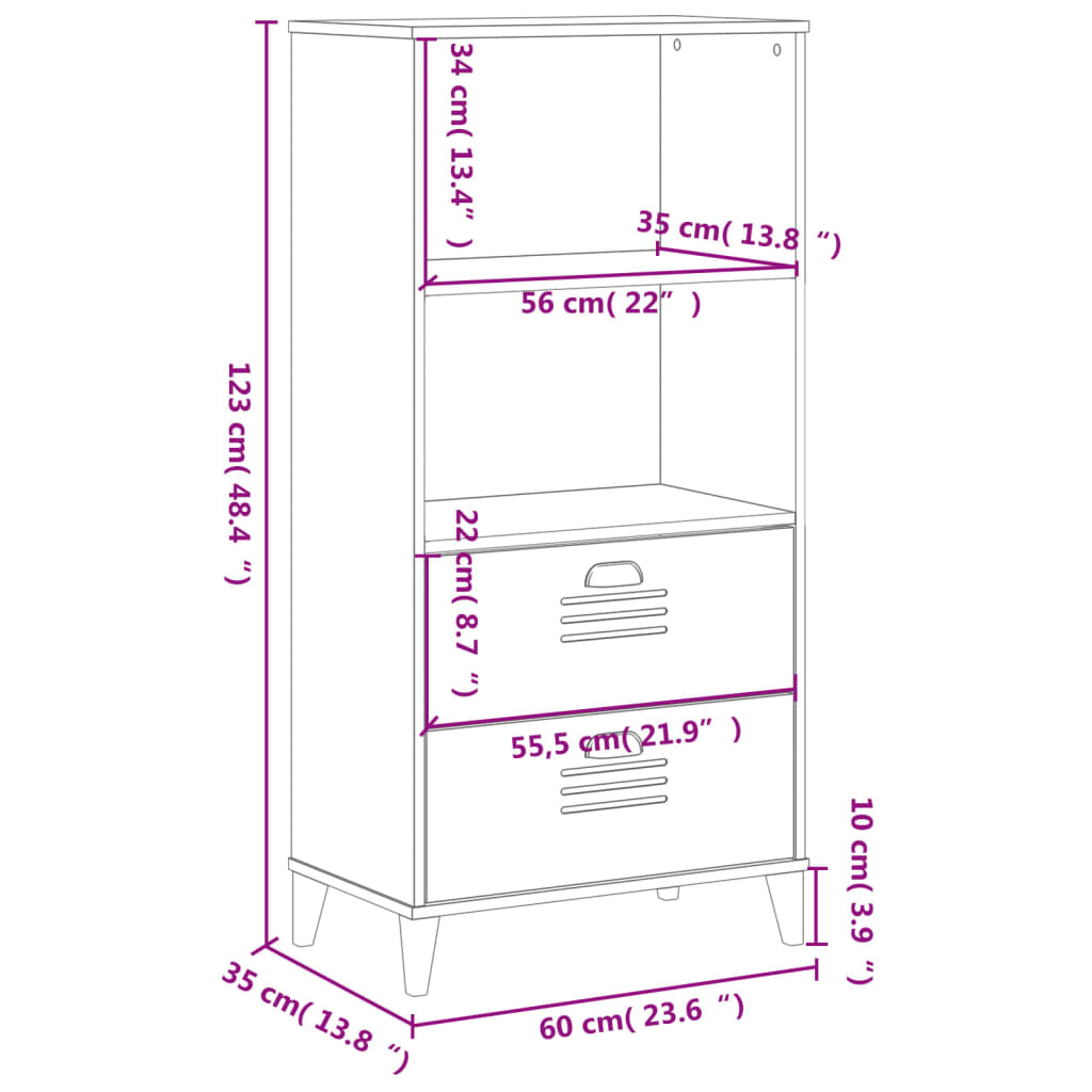 Bibliotecă „VIKEN”, alb, 60x35x123 cm, lemn masiv de pin - Lando