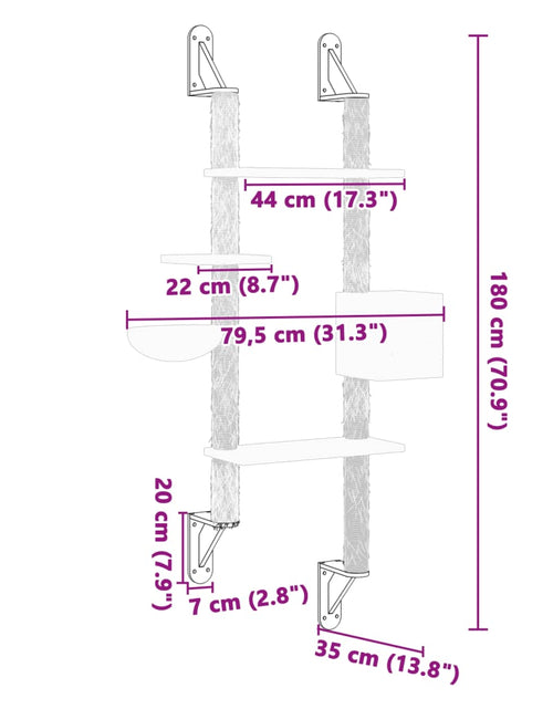 Încărcați imaginea în vizualizatorul Galerie, Ansamblu pisici perete cu stâlp zgâriere, gri închis, 180 cm
