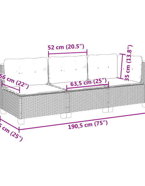Încărcați imaginea în vizualizatorul Galerie, Canapea de grădină cu perne, 3 locuri, negru, poliratan
