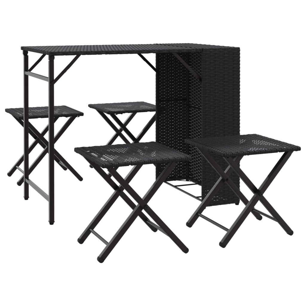 Set mobilier de grădină, pliabil, 5 piese, negru, poliratan