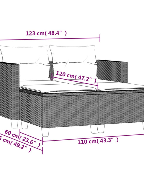 Încărcați imaginea în vizualizatorul Galerie, Canapea de grădină cu 2 locuri și taburete, maro, poliratan
