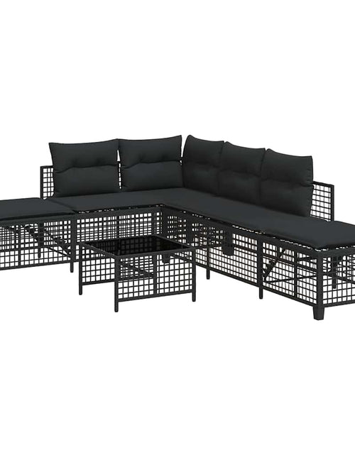 Încărcați imaginea în vizualizatorul Galerie, Set mobilier colțar de grădină cu perne 3 piese negru poliratan

