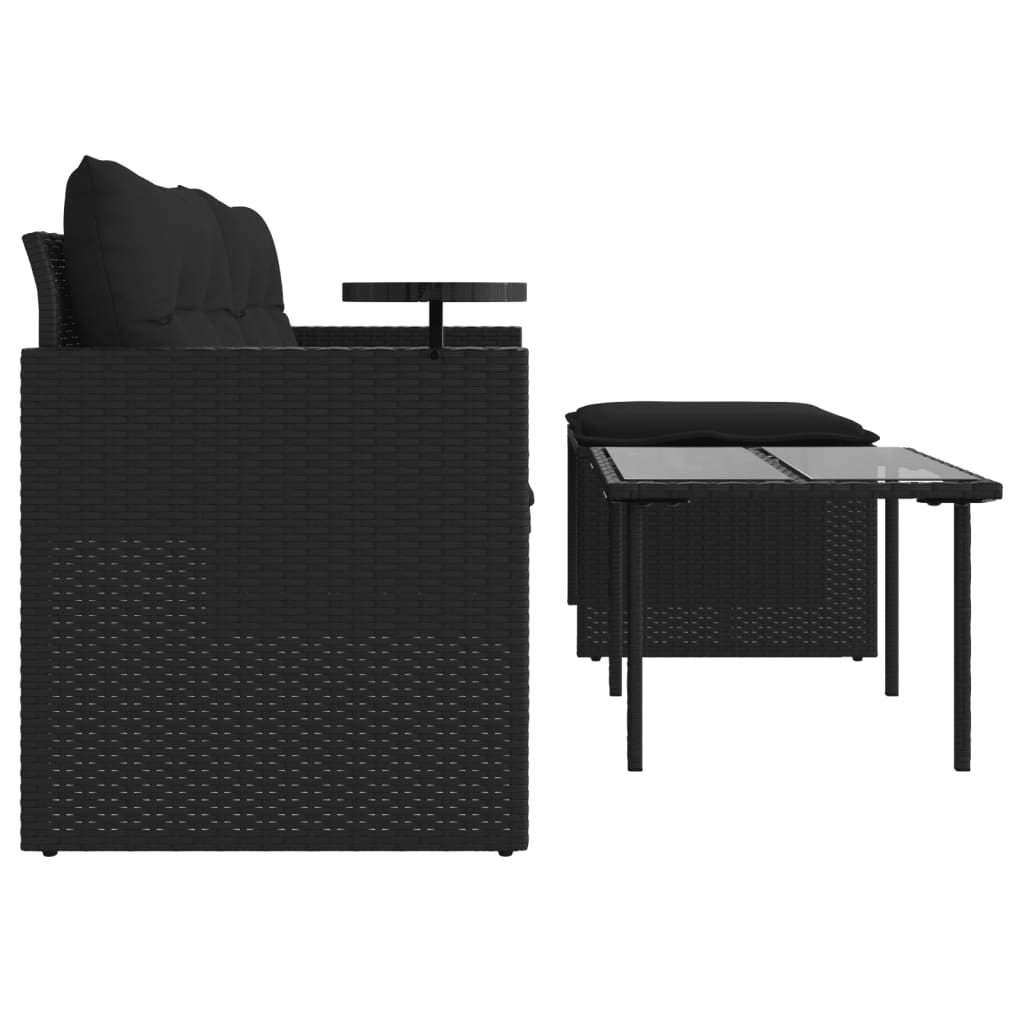 Set mobilier de grădină cu perne, 3 piese, negru, poliratan