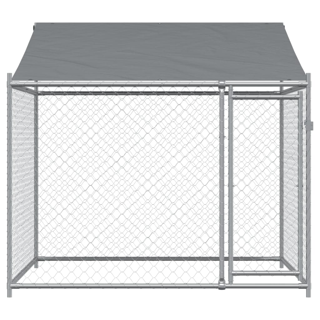 Cușcă de câini cu acoperiș și ușă gri, 2x2x2 m, oțel galvanizat