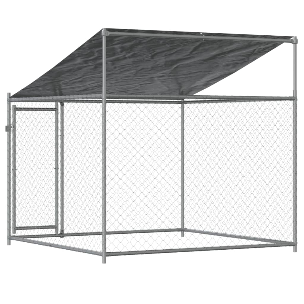 Cușcă de câini cu acoperiș și ușă gri, 2x2x2 m, oțel galvanizat