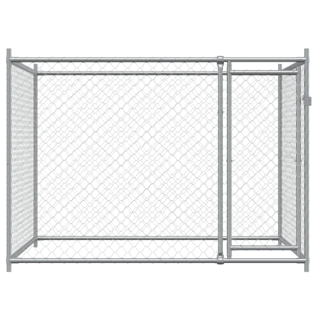 Cușcă pentru câini cu ușă, gri, 2x2x1,5 m, oțel galvanizat