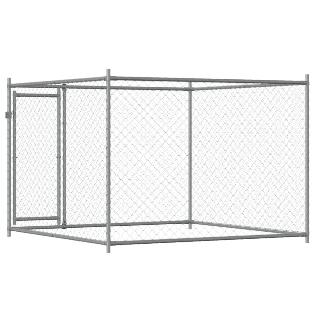 Cușcă pentru câini cu ușă, gri, 2x2x1,5 m, oțel galvanizat