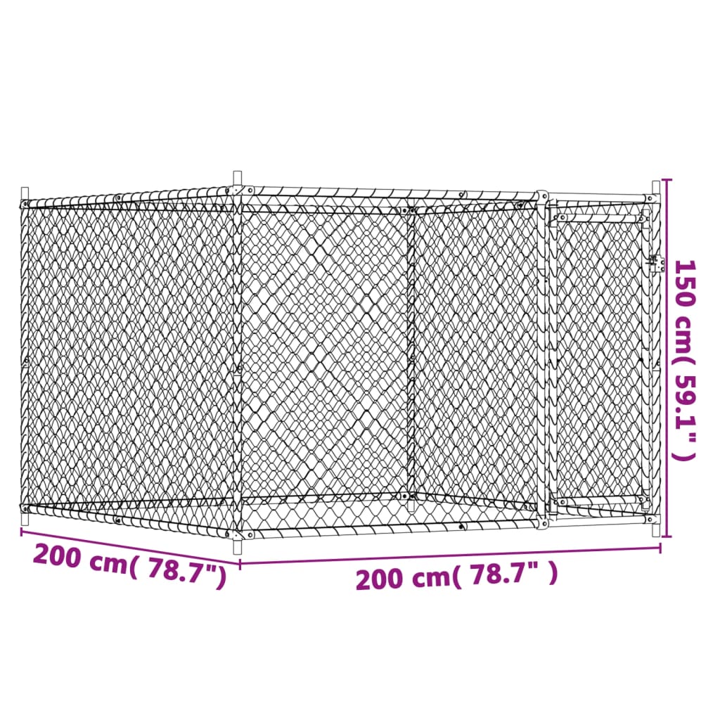 Cușcă pentru câini cu ușă, gri, 2x2x1,5 m, oțel galvanizat