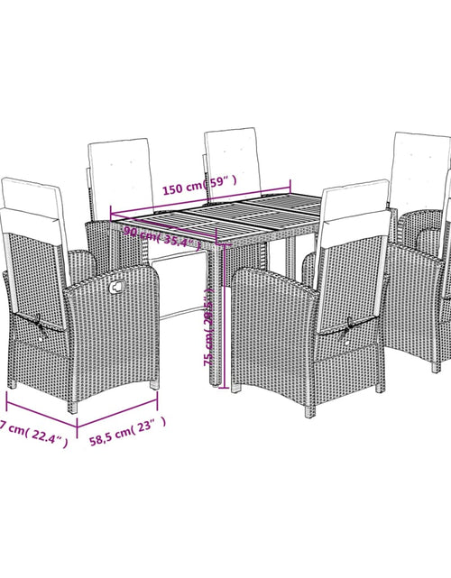 Încărcați imaginea în vizualizatorul Galerie, Set mobilier de grădină cu perne, 7 piese, gri, poliratan - Lando
