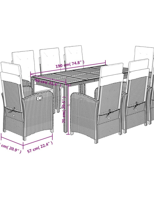 Încărcați imaginea în vizualizatorul Galerie, Set mobilier grădină cu perne, 9 piese, gri, poliratan - Lando
