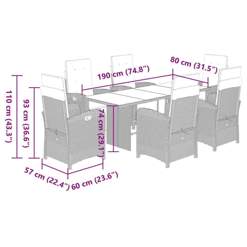 Set mobilier de grădină cu perne, 7 piese, gri, poliratan - Lando