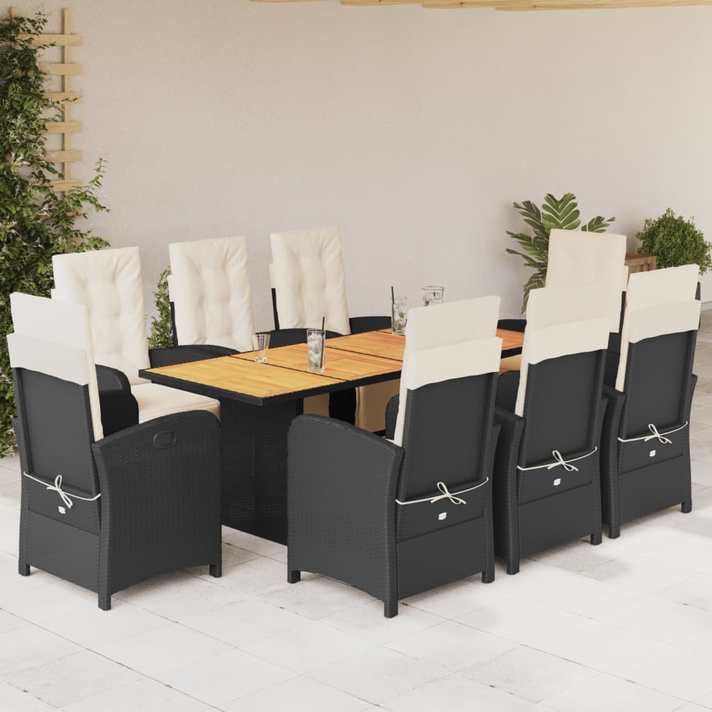 Set mobilier de grădină cu perne, 9 piese, negru, poliratan - Lando