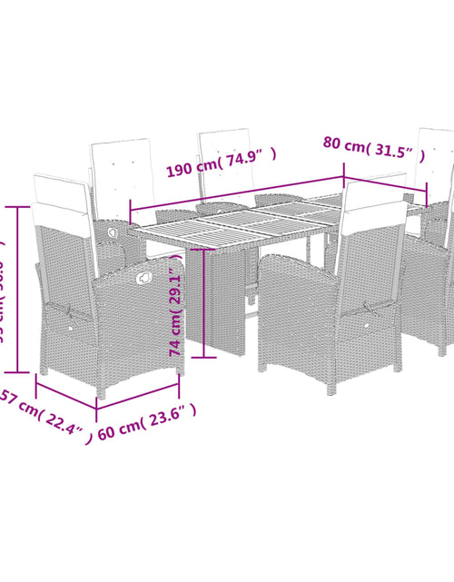 Încărcați imaginea în vizualizatorul Galerie, Set de masă pentru grădină, 7 piese, cu perne, bej, poliratan - Lando
