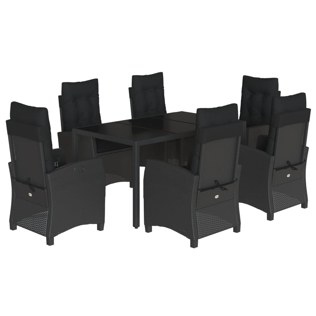 Set mobilier de grădină cu perne, 7 piese, negru, poliratan