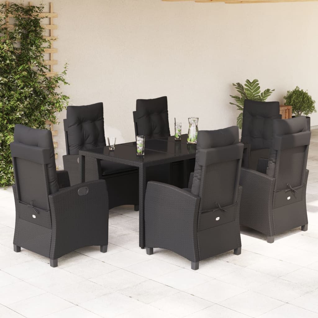 Set mobilier de grădină cu perne, 7 piese, negru, poliratan