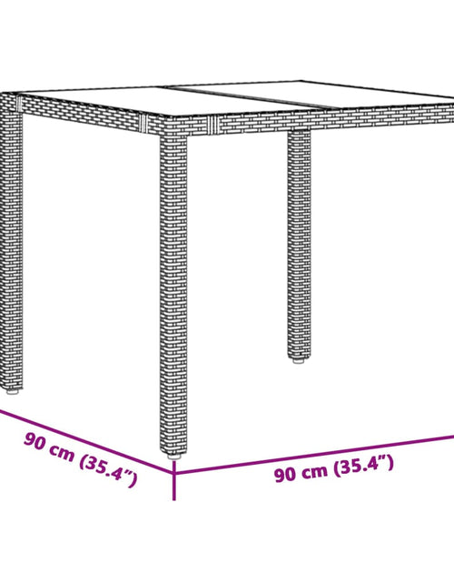 Încărcați imaginea în vizualizatorul Galerie, Masă de grădină cu blat din sticlă, maro, 90x90x75cm, poliratan
