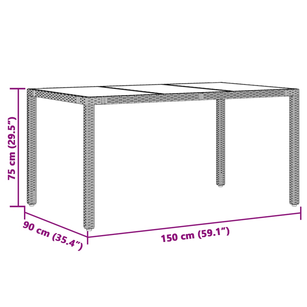 Masă de grădină cu blat din sticlă maro 150x90x75 cm, poliratan